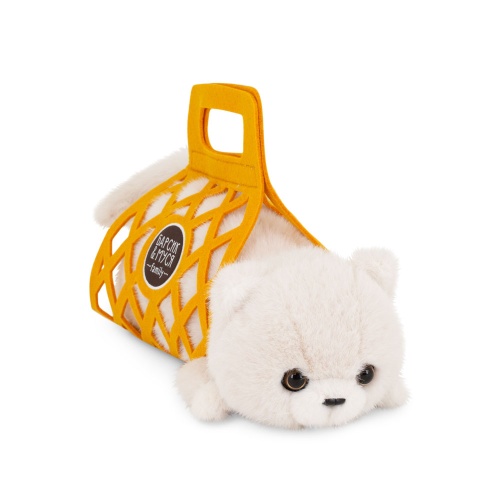 Мягкая игрушка "Кот Барсик в сумке" белый 56 см