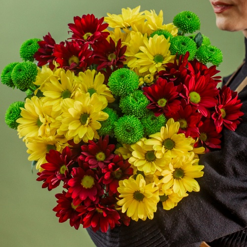 Букет из разноцветных хризантем (9 шт.)